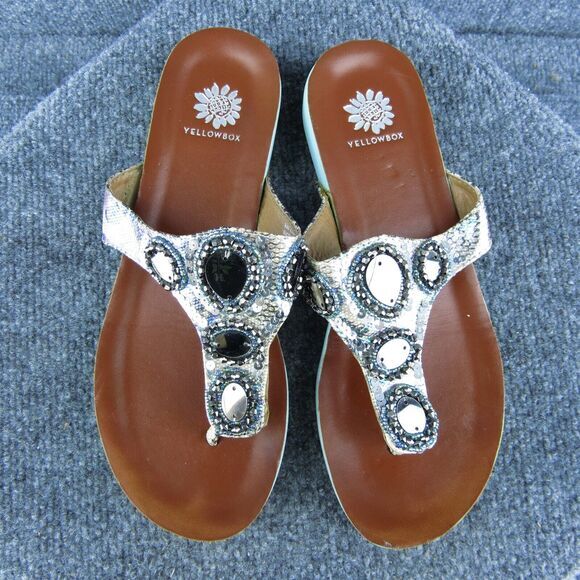 Yellowbox Karlie Women Thong Sandal Shoes Silver Synthetic Size 7.5 Medium - Picture 3 of 10